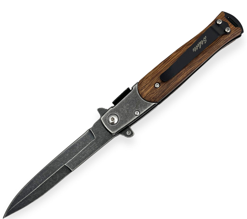 Tiger USA Spring Assisted Stiletto Stone wash Knife Brown