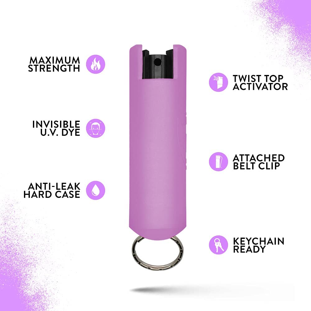 Guard Dog Hard Case Personal Defense Pepper Spray Keychain With Belt Clip Lilac