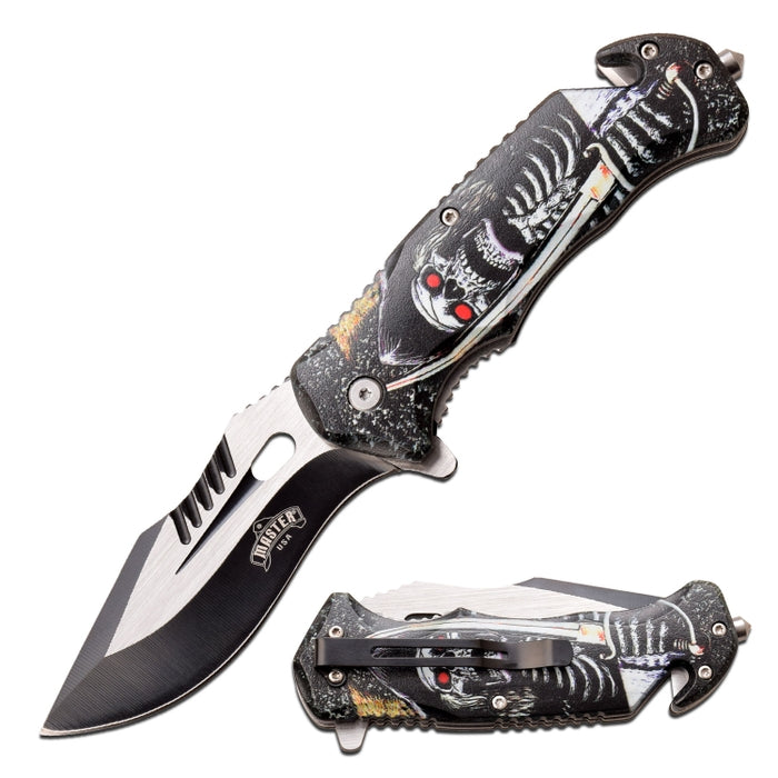 Spring Assisted Knife -8.5" black skeleton