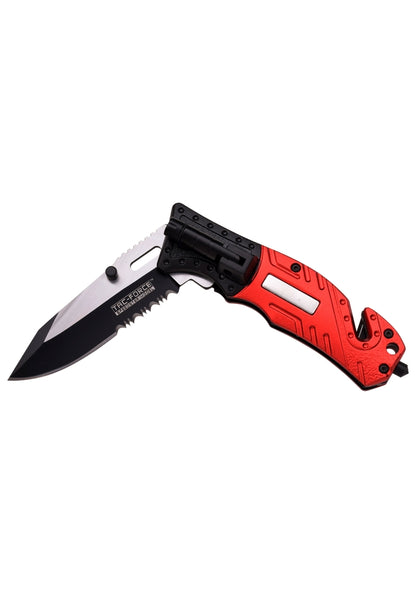 Two Tone Red/Black Spring Assisted Rescue Knife - 8"