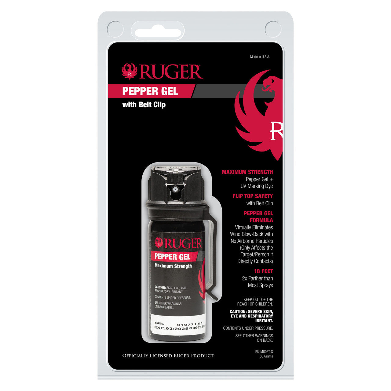 Sabre Ruger Pepper Gel - Tactical Size With Flip Top & Belt Clip