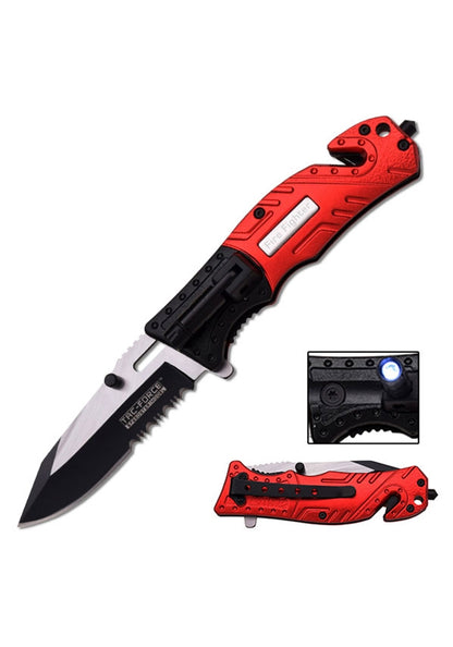 Two Tone Red/Black Spring Assisted Rescue Knife - 8"