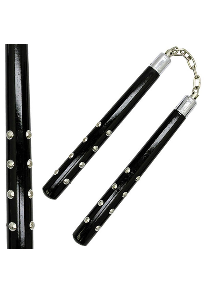 Wood Nunchaku - Chrome Studded