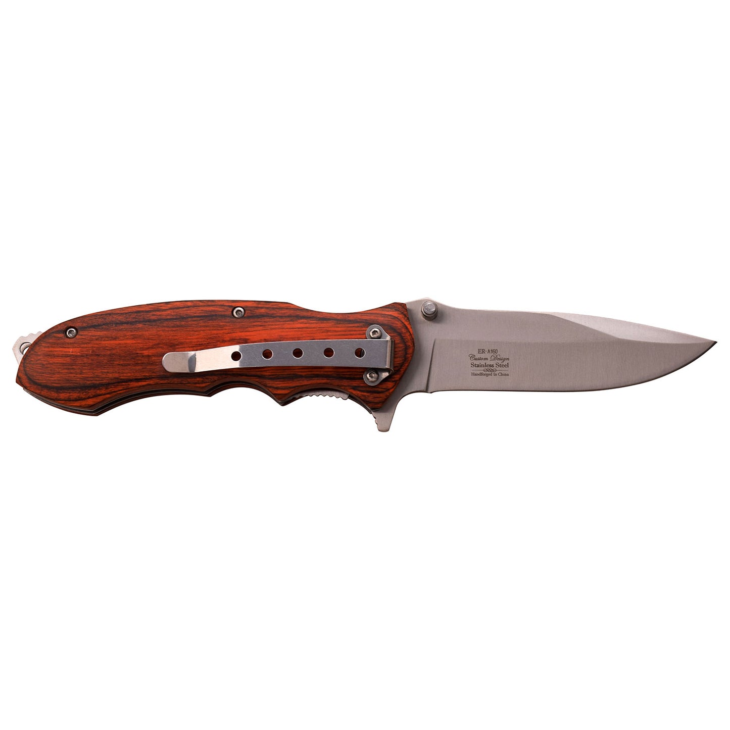 Elk Ridge Wood Handle, Silver Linerlock Spring Assisted Knife