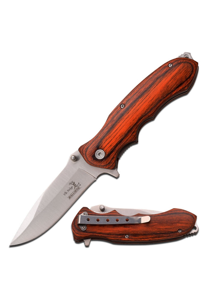 Elk Ridge Wood Handle, Silver Linerlock Spring Assisted Knife