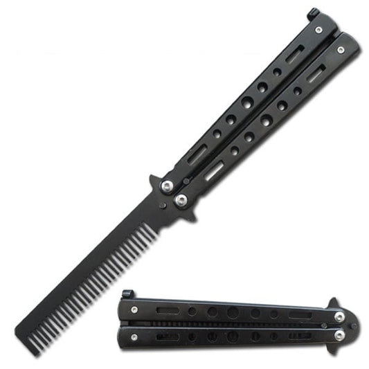 Practice Black Metal Butterfly Trainer Knife Blade Comb Brush