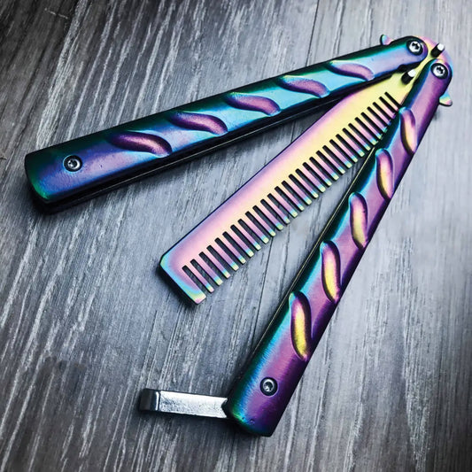 Practice Titanium Metal Butterfly Trainer Knife Blade Comb Brush