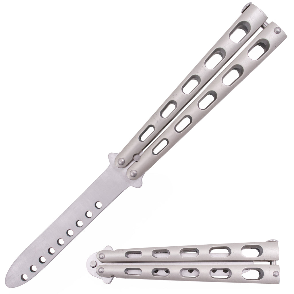 Heavy Duty Balisong Butterfly Training Knife - Silver