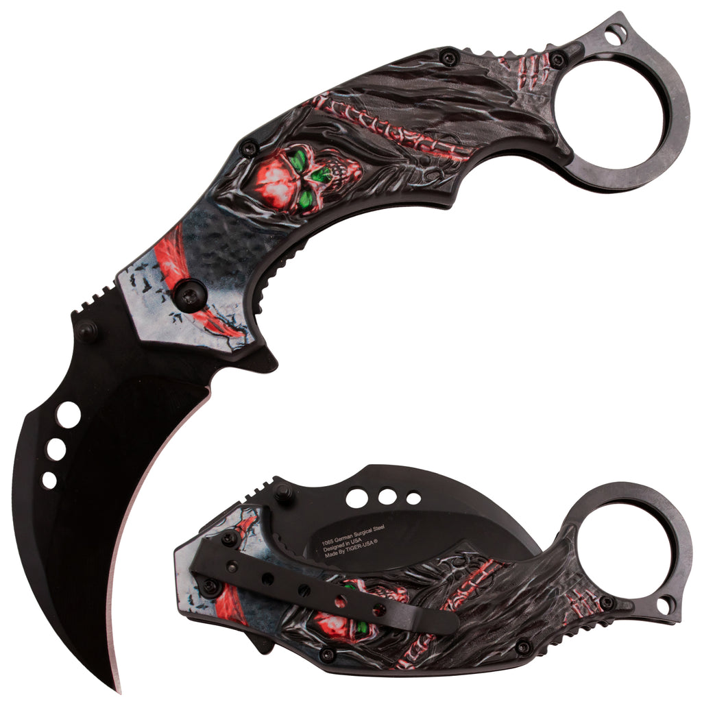 Tiger USA Spring Action Knife Karambit Reaper Red